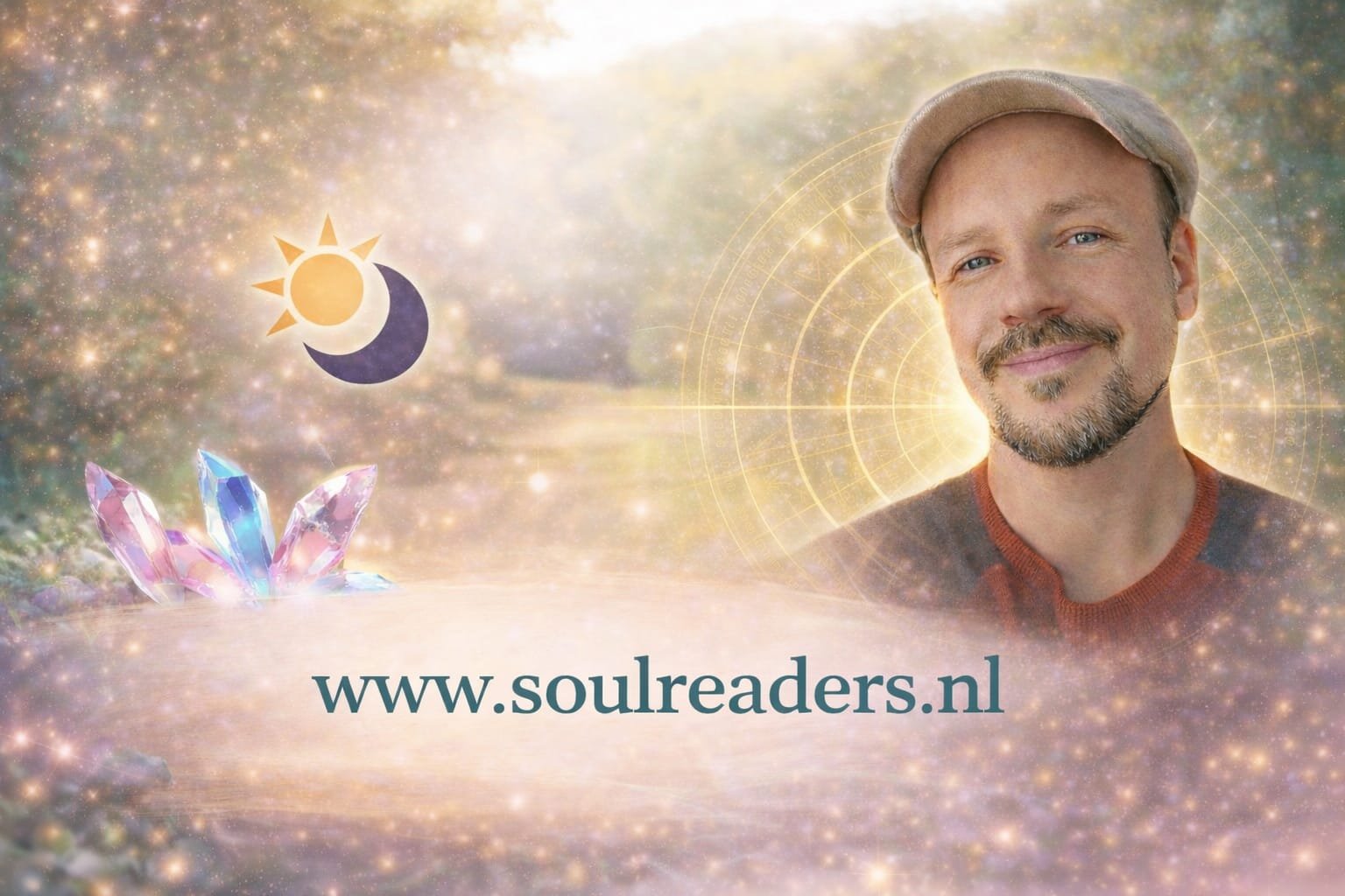 Christophe van Soulreaders op een spirituele beurs.
