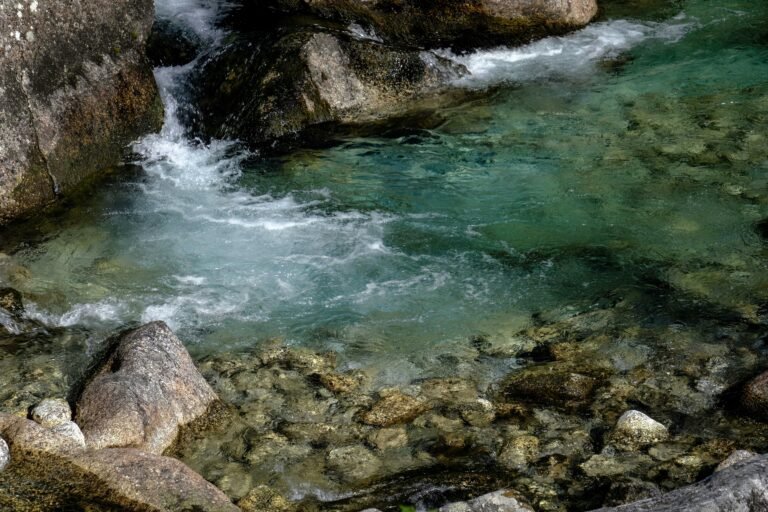 Helder stromend water tussen stenen in een bergbeek als symbool voor natuurlijke stroming in het lichaam en het lymfestelsel. foto: Franceco Ungaro